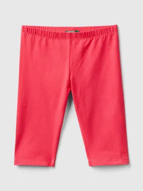 3/4 leggings in stretch cotton - Fuchsia | Benetton