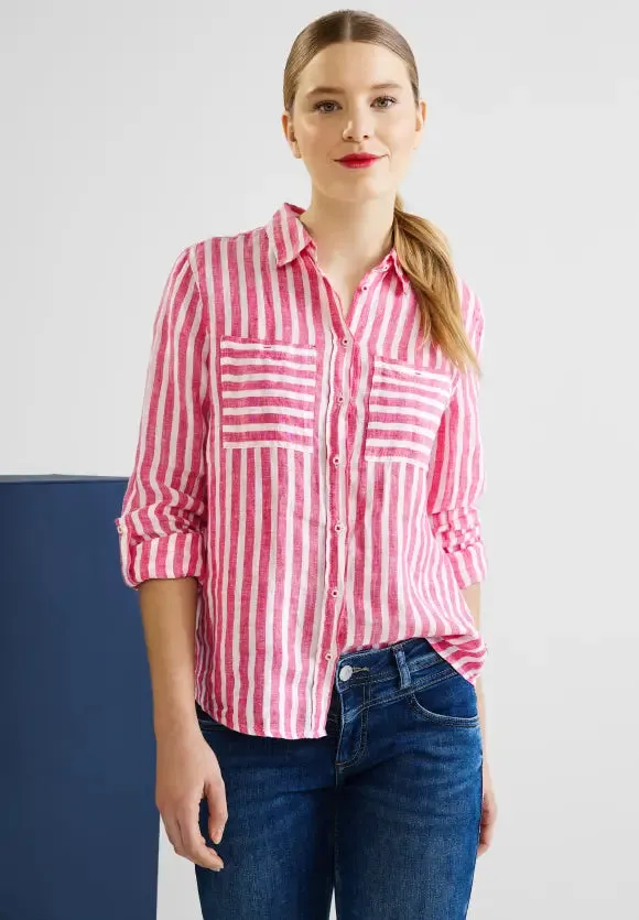 343769- Candy Pink Stripe Linen Shirt - Street One