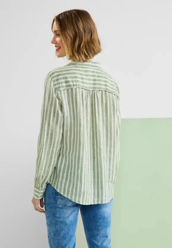 343769- Leafy Green Stripe Linen Shirt - Street One