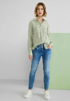 343769- Leafy Green Stripe Linen Shirt - Street One