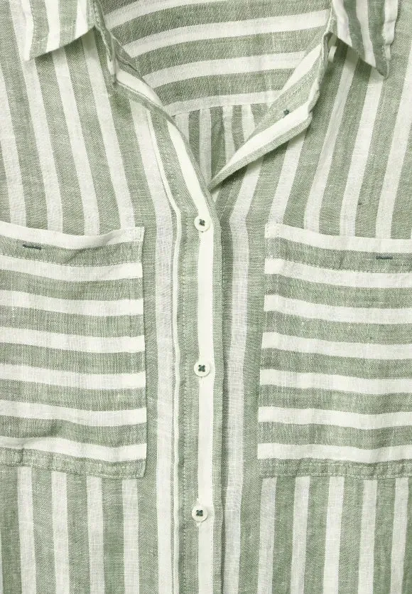 343769- Leafy Green Stripe Linen Shirt - Street One