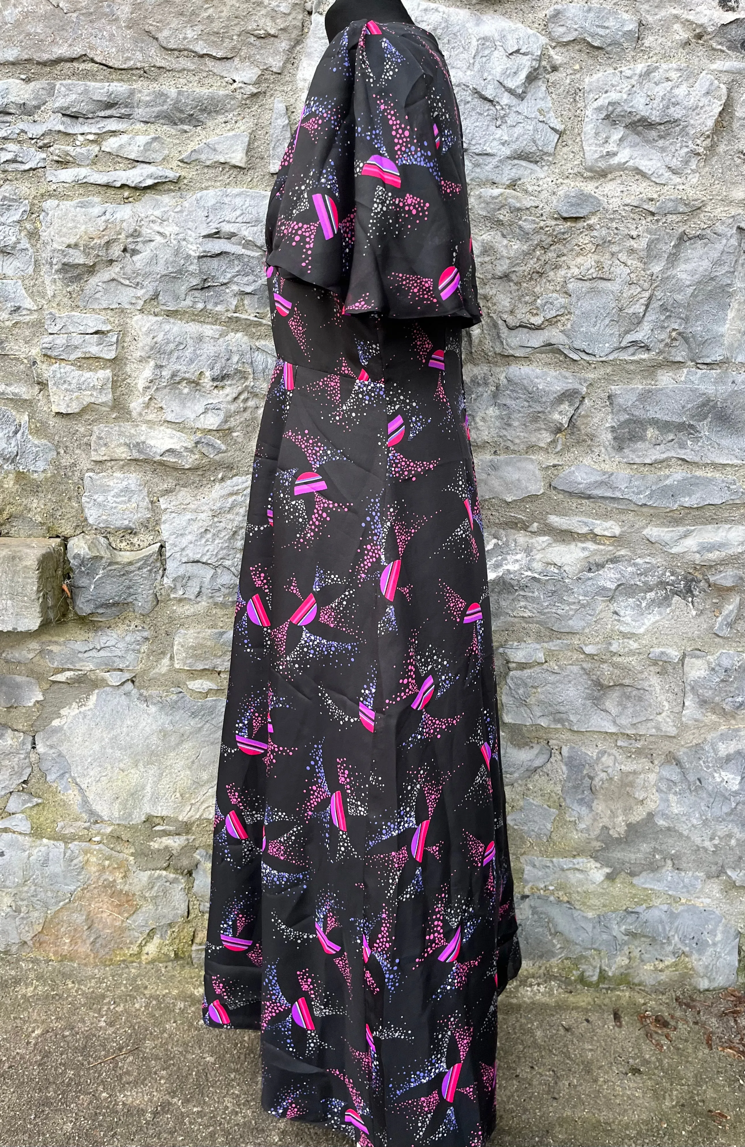 70s Black&pink maxi dress uk 12