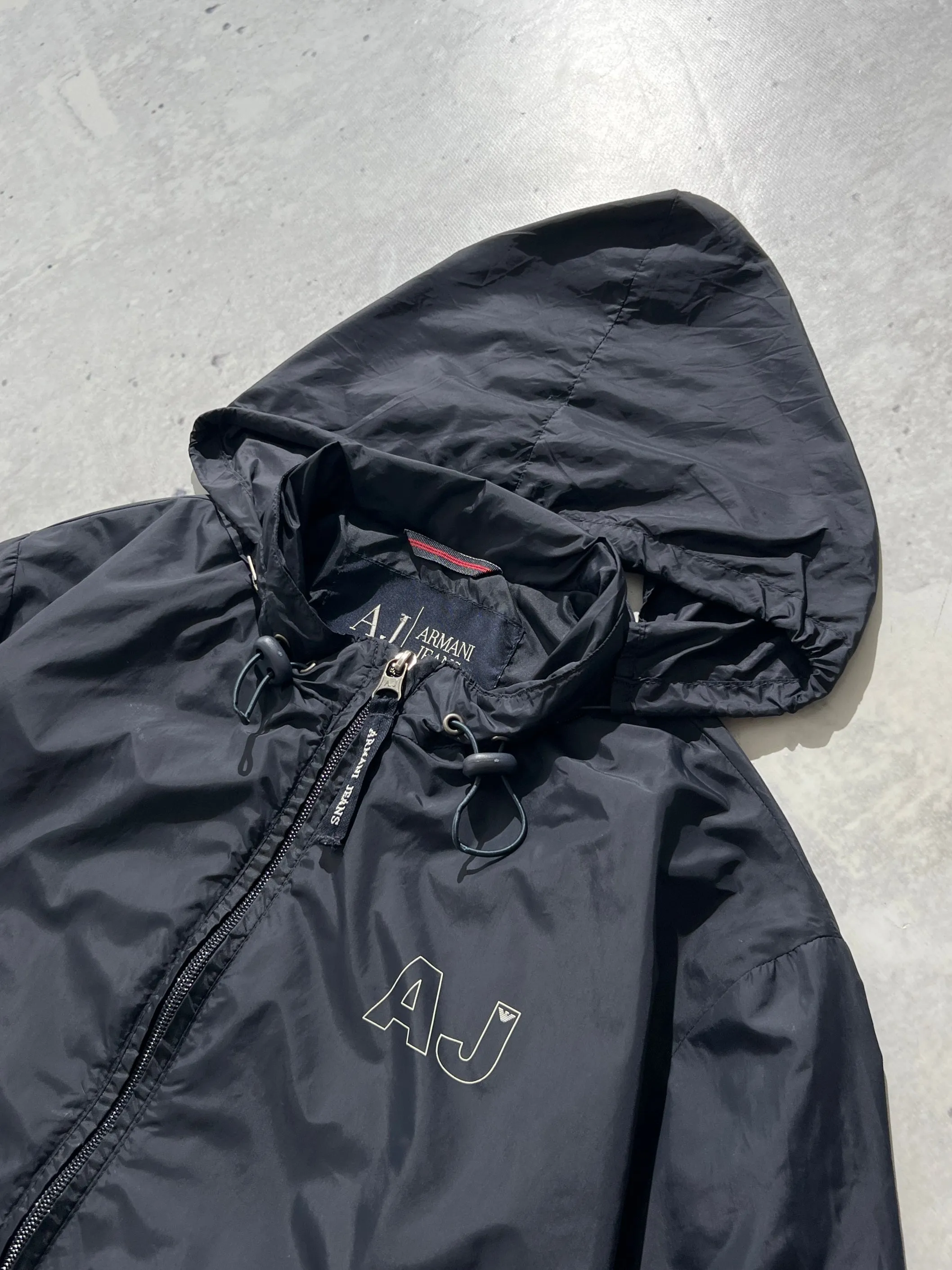 90's Armani Jeans Nylon Hooded Zip Up Jacket (S)