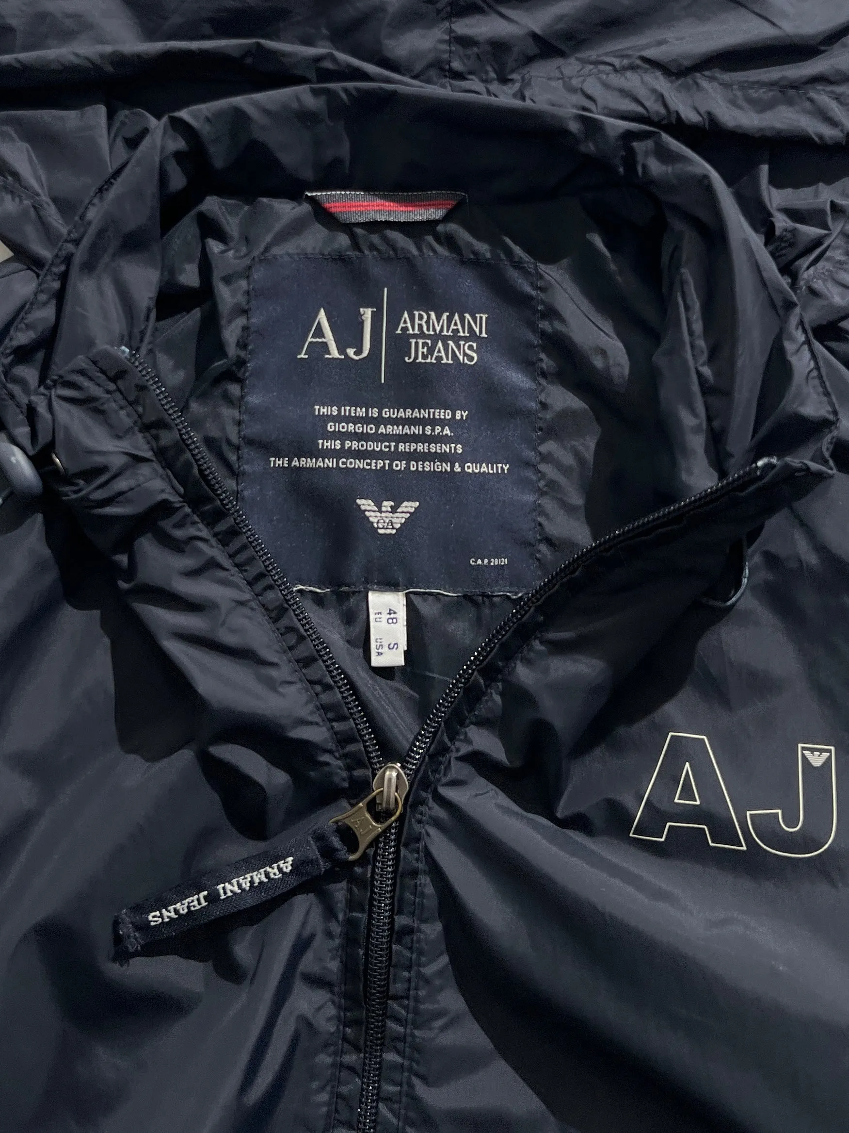 90's Armani Jeans Nylon Hooded Zip Up Jacket (S)