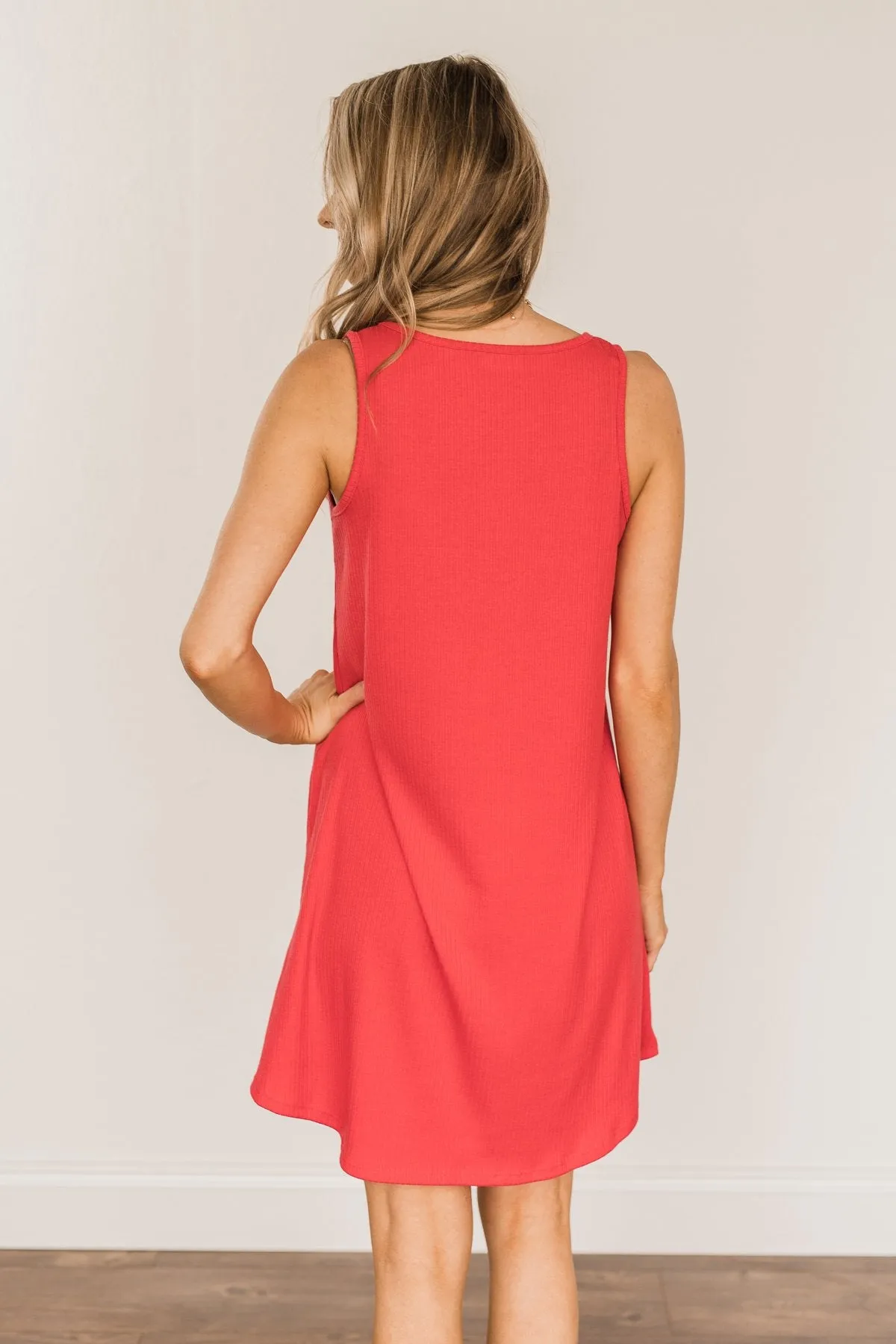 A Glorious Morning Ribbed Knit Dress- Deep Coral