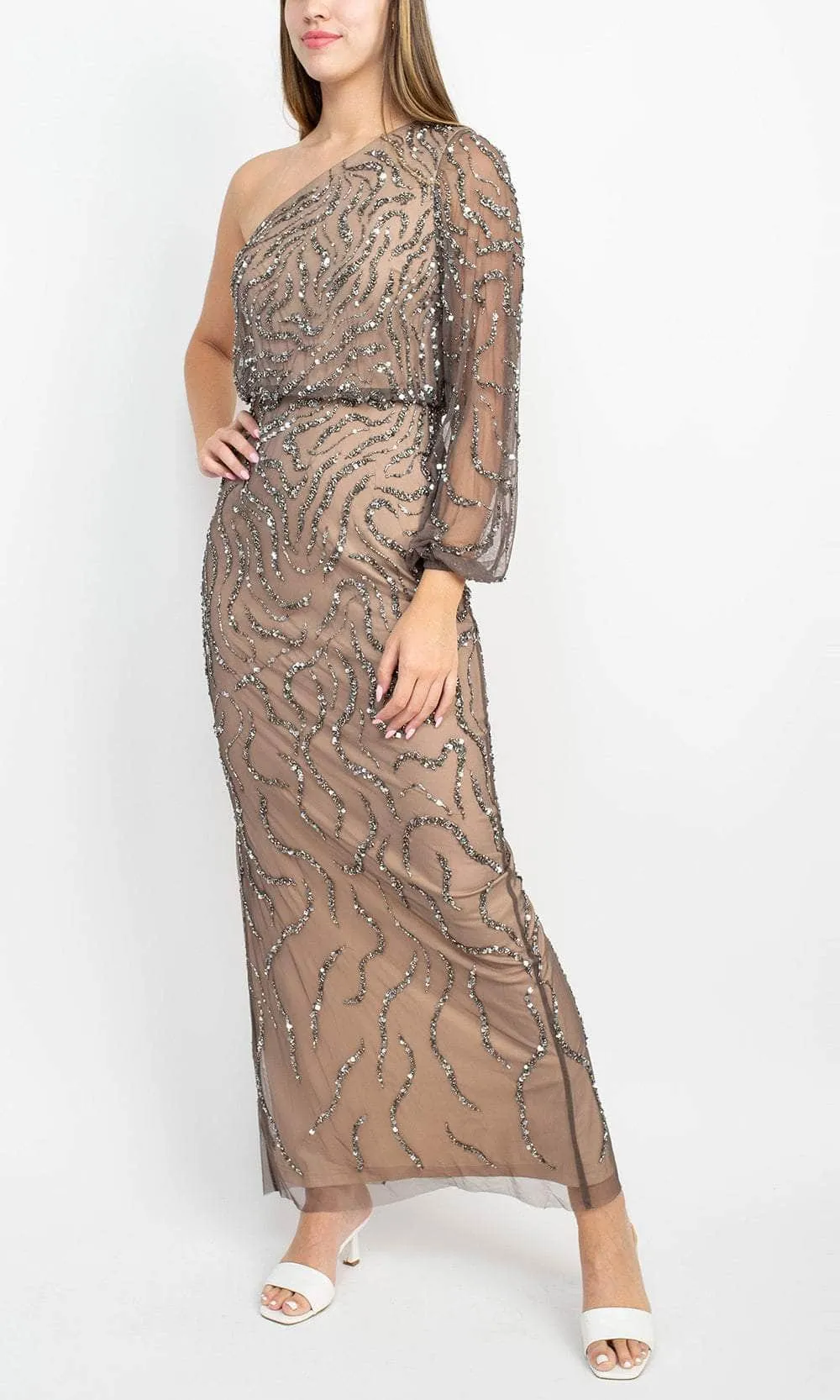 Adrianna Papell AP1E208694 - Beaded One Shoulder Evening Dress