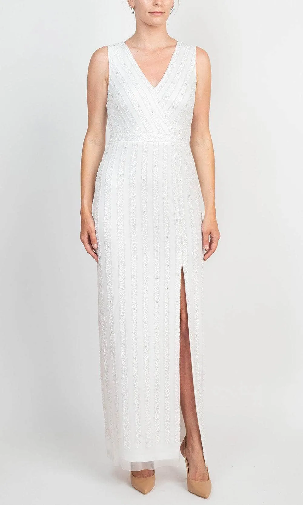 Adrianna Papell AP1E208752 - Beaded Sheath Evening Dress with Slit