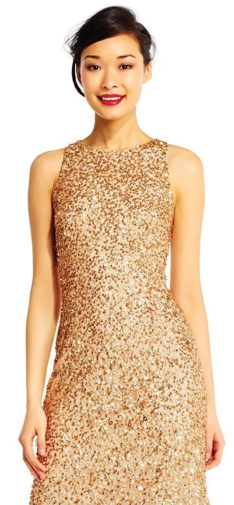 Adrianna Papell - High Low Sequin Beaded Sleeveless Gown AP1E201754 - 1 pc Champagne Gold In Size 16 Available