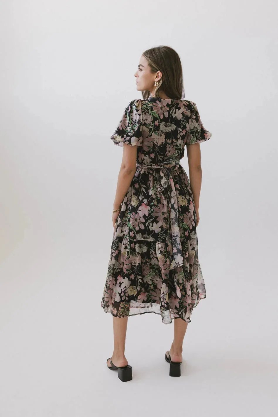 Angelique Floral Tie Dress in Black