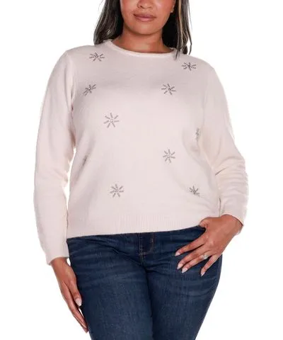 Belldini Plus Size Rhinestone Snowflake Sweater