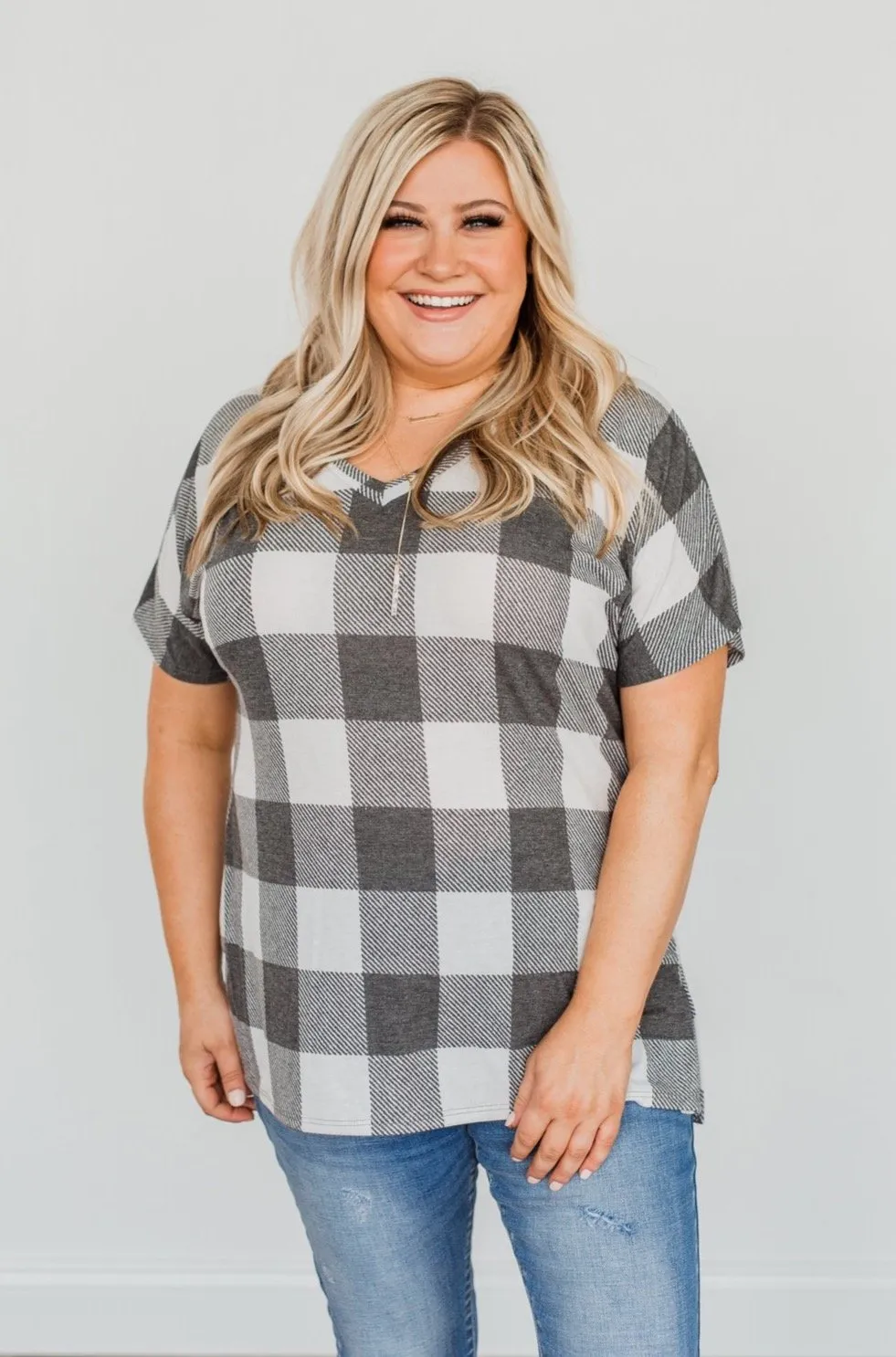 Better Than The Rest Buffalo Plaid Top- Ivory & Charcoal