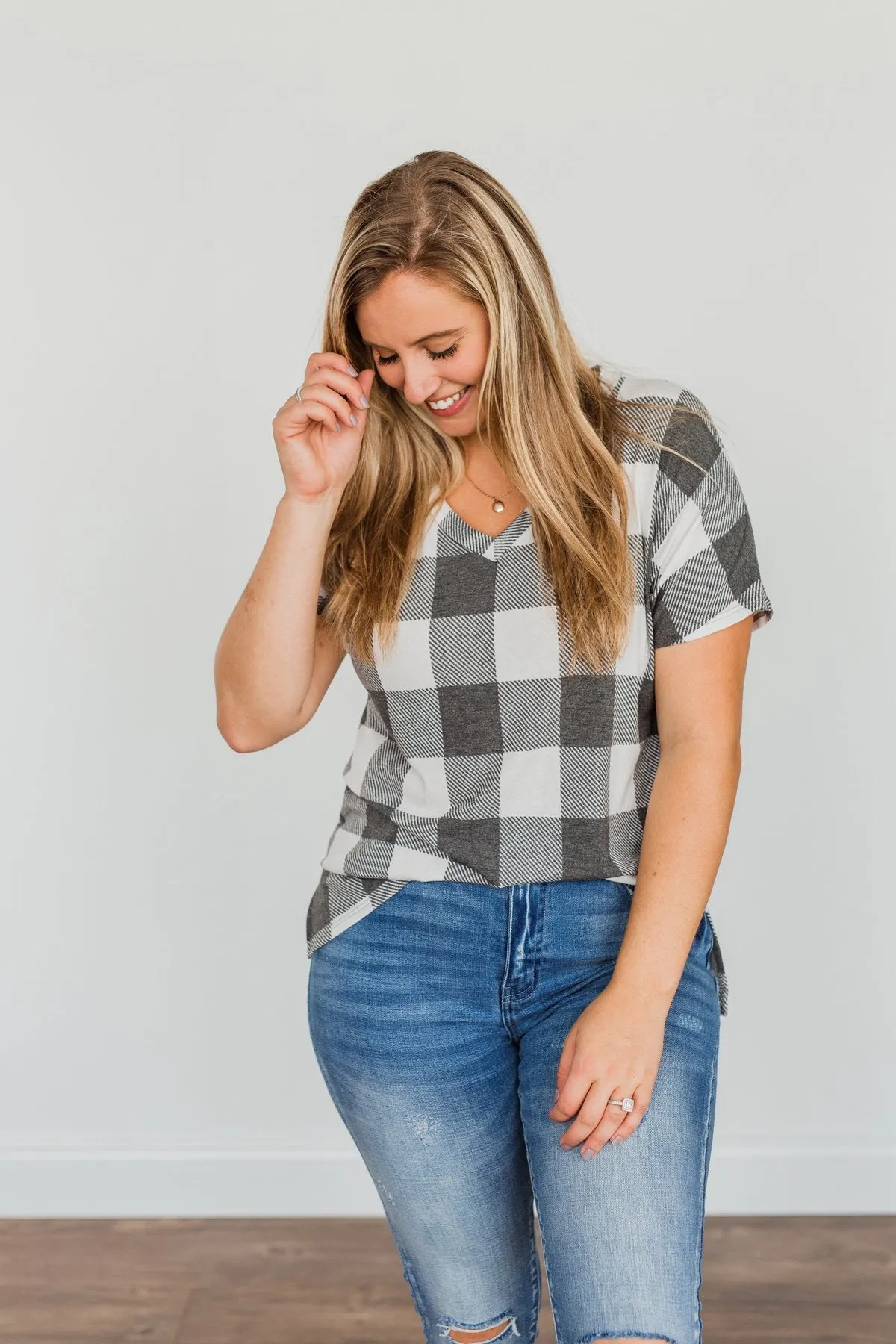 Better Than The Rest Buffalo Plaid Top- Ivory & Charcoal