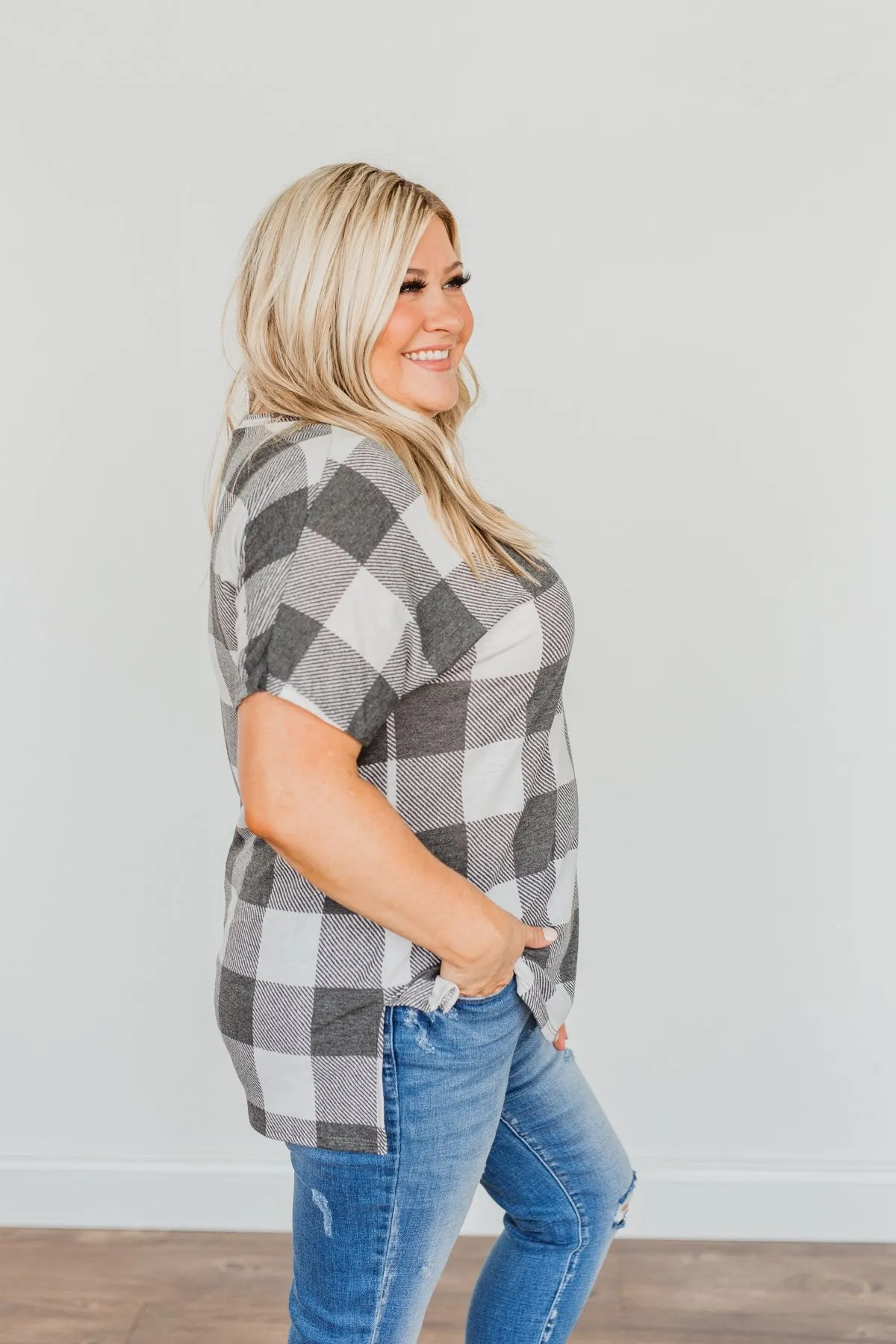 Better Than The Rest Buffalo Plaid Top- Ivory & Charcoal