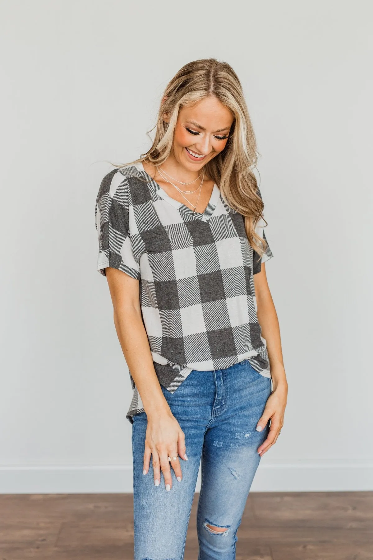 Better Than The Rest Buffalo Plaid Top- Ivory & Charcoal