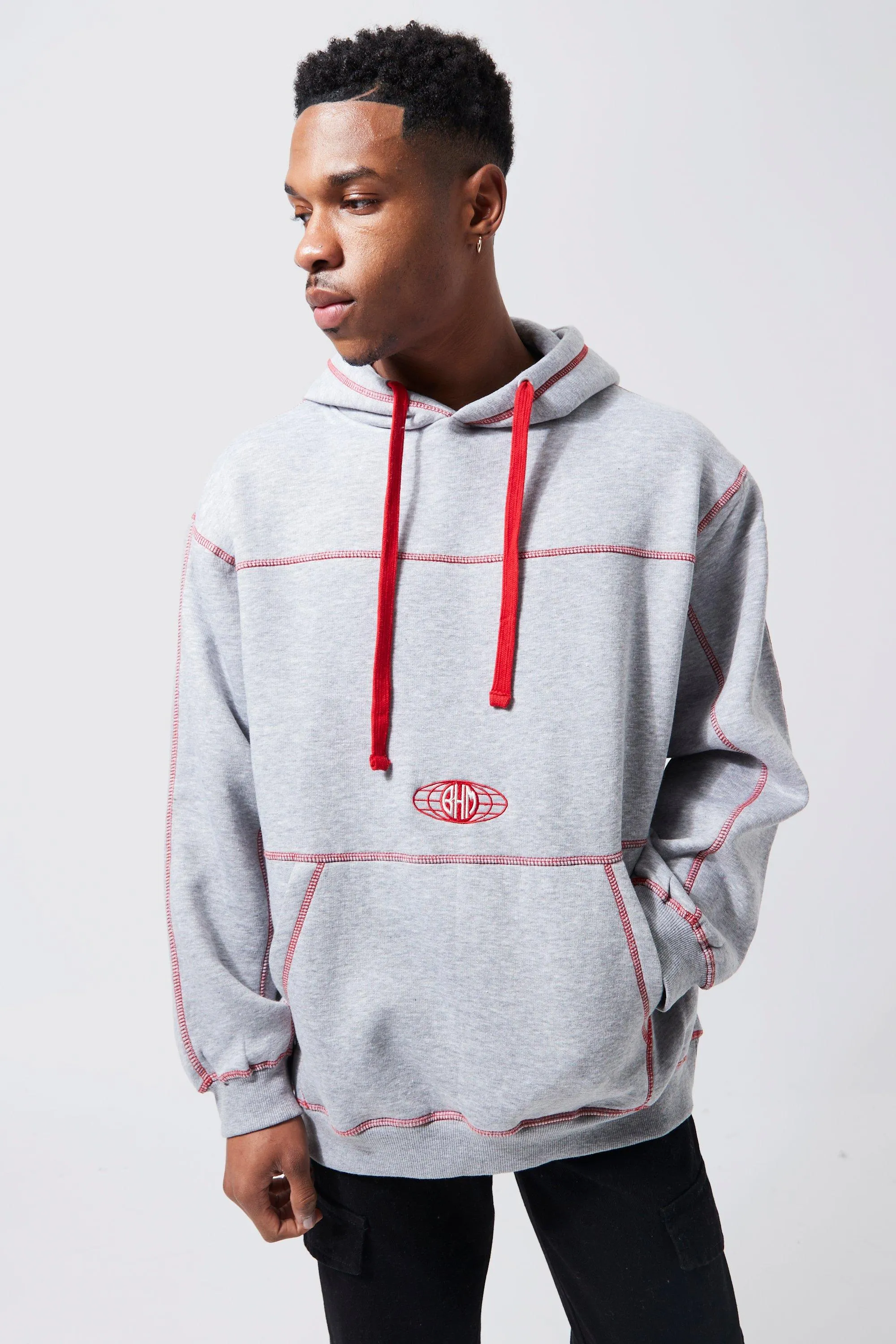 Bhm Oversized Contrast Stitched Hoodie | boohooMAN UK