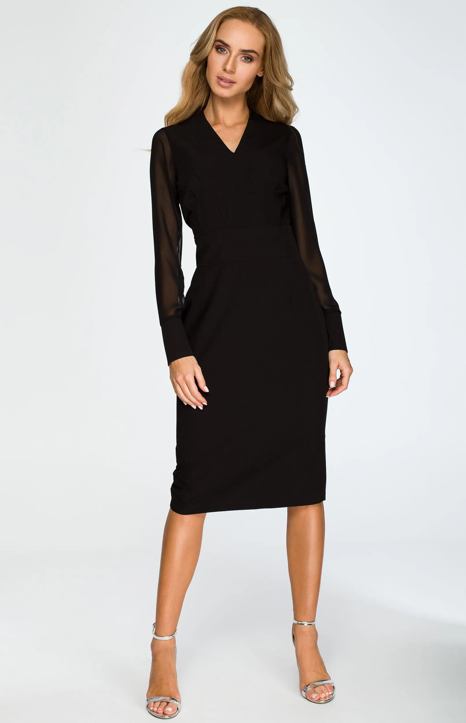 Black chiffon sleeve sheath dress