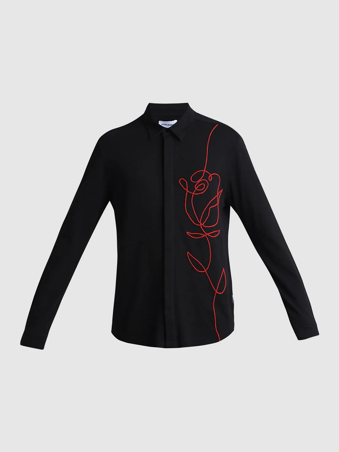 Black Embroidered Floral Shirt