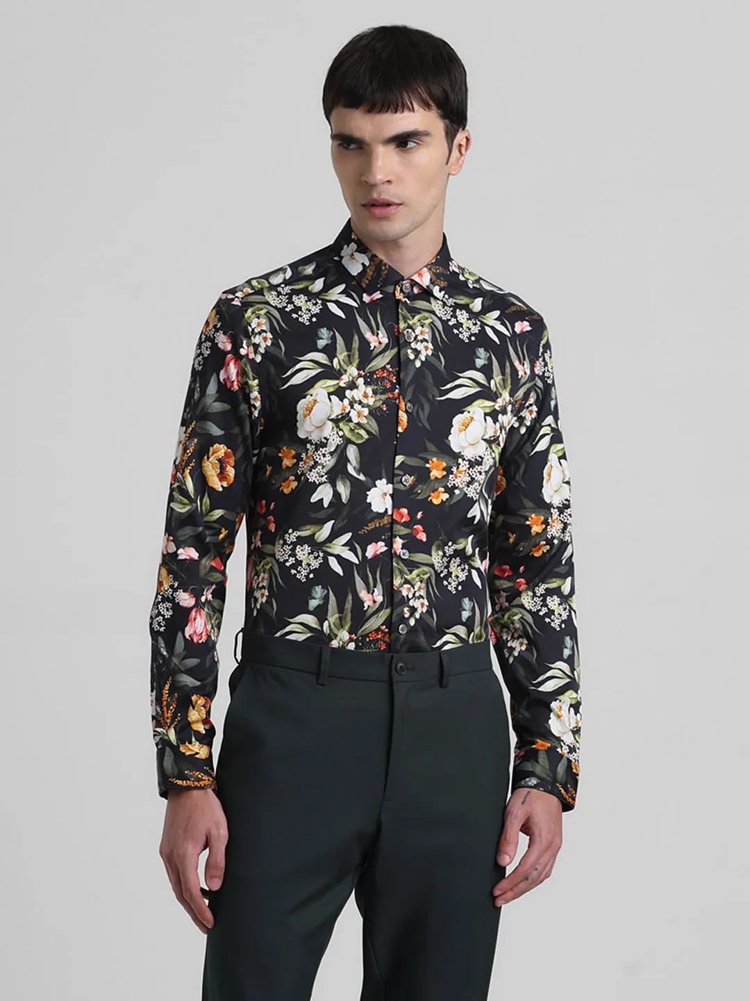 Black Floral Full Sleeves Shirt