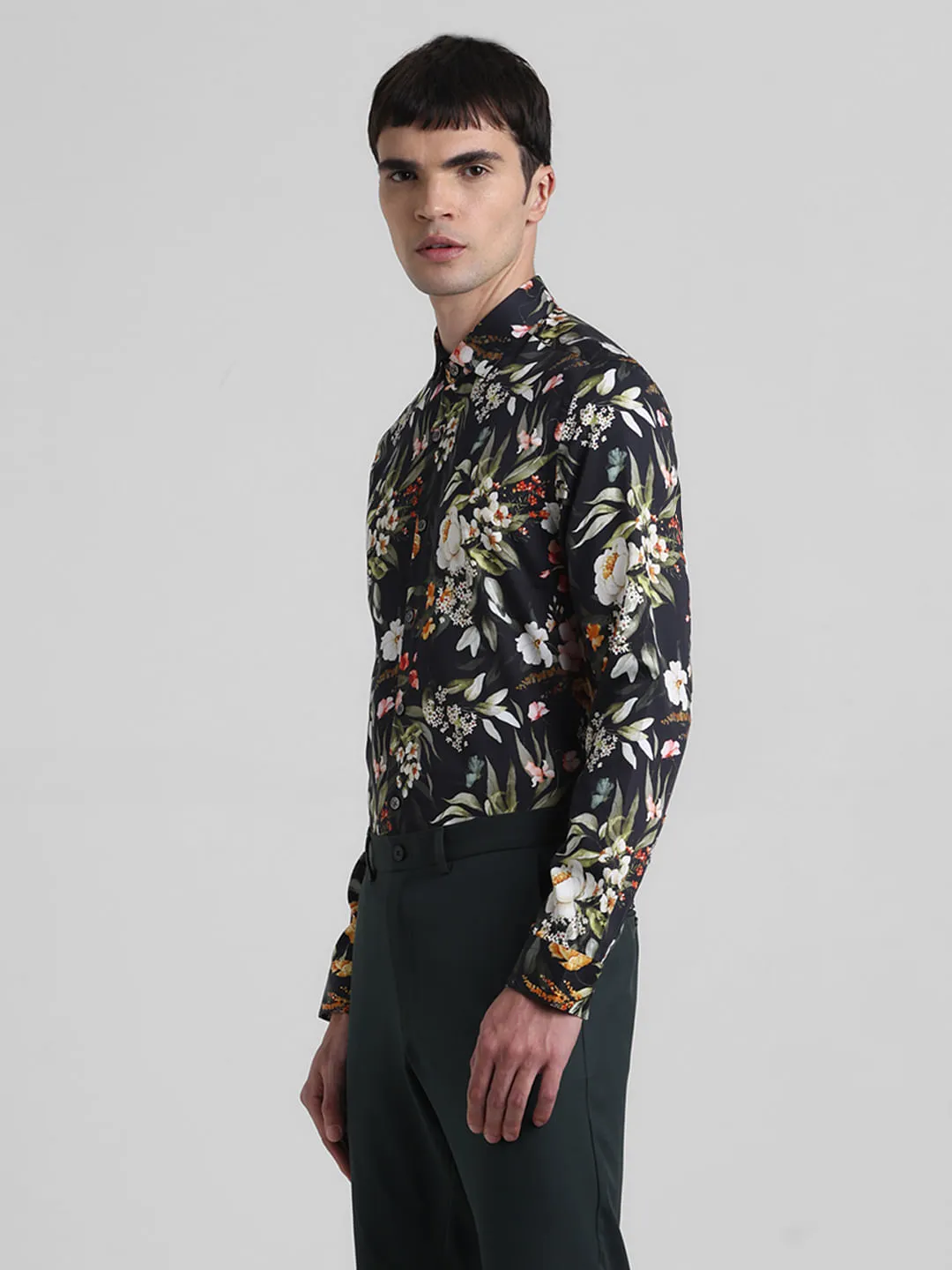 Black Floral Full Sleeves Shirt