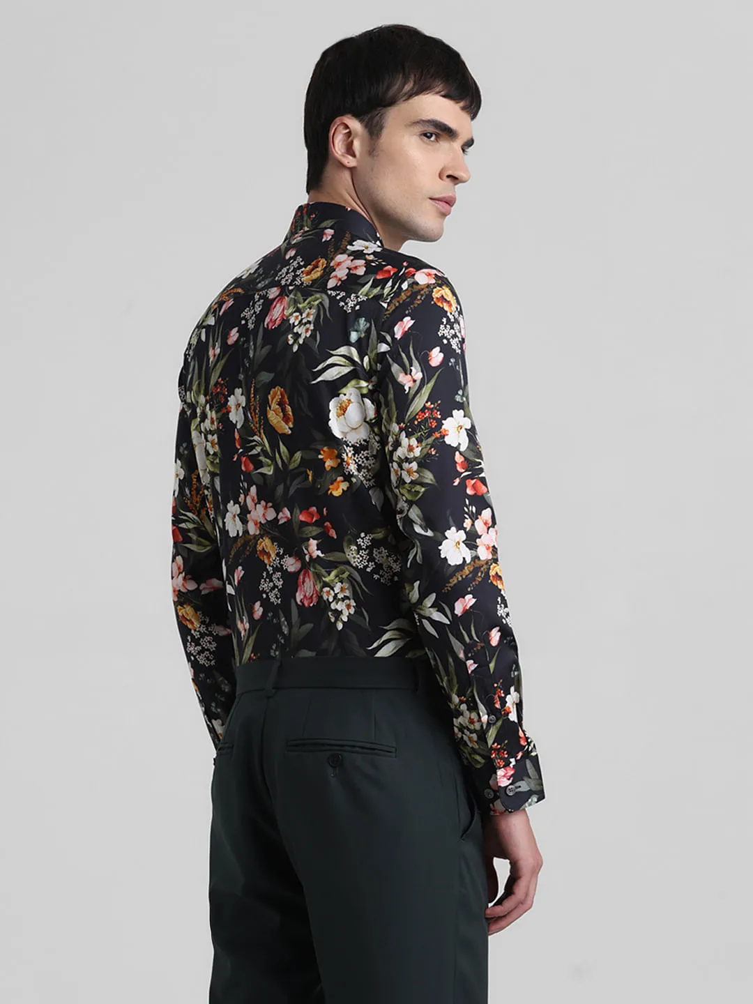 Black Floral Full Sleeves Shirt