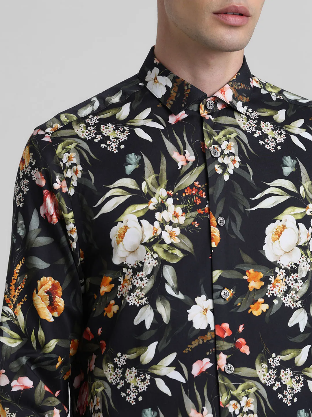 Black Floral Full Sleeves Shirt