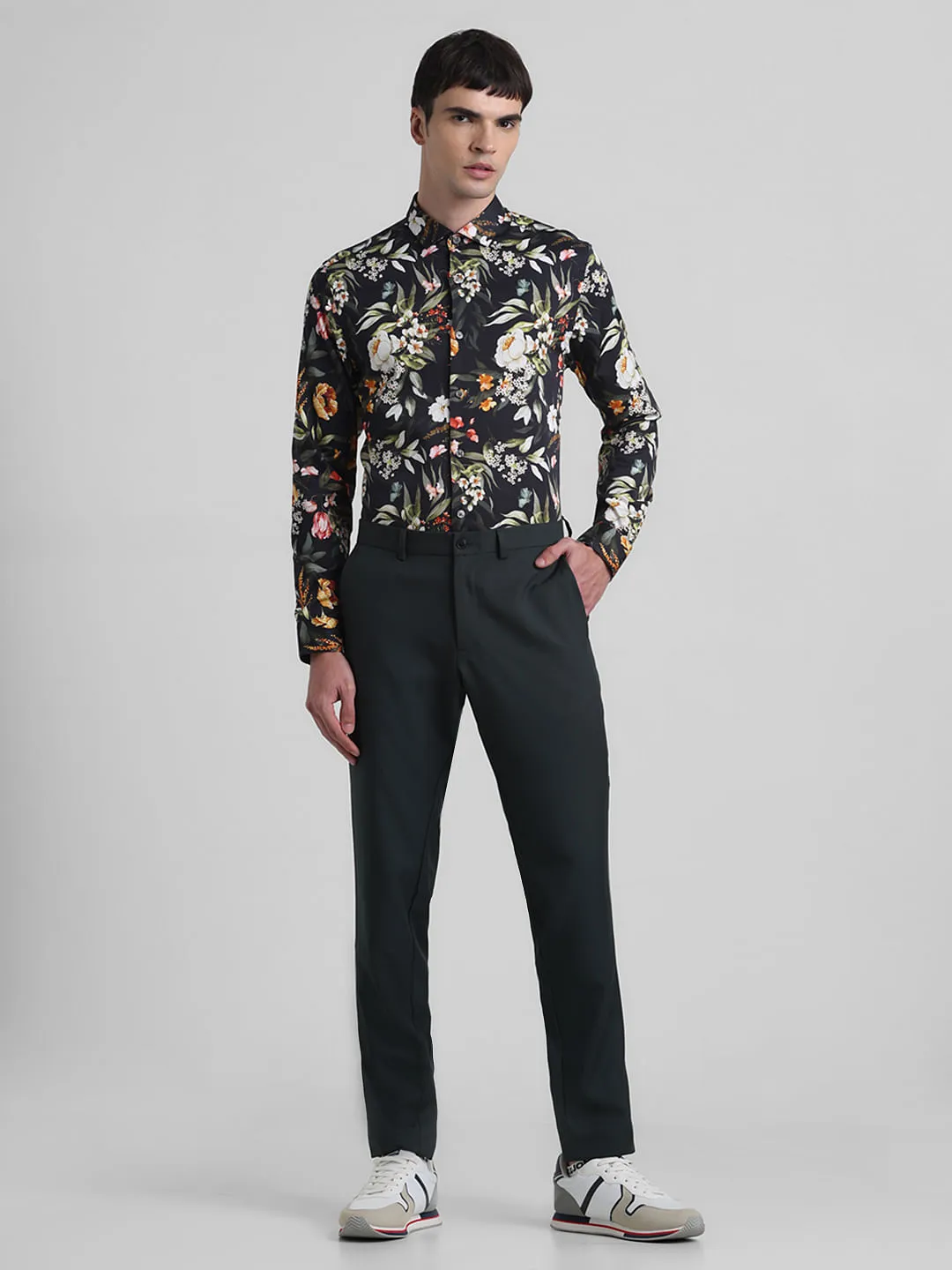 Black Floral Full Sleeves Shirt