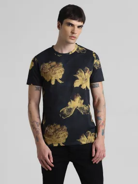 Black Floral Print Crew Neck T-shirt