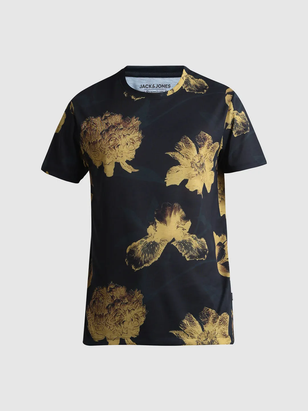 Black Floral Print Crew Neck T-shirt