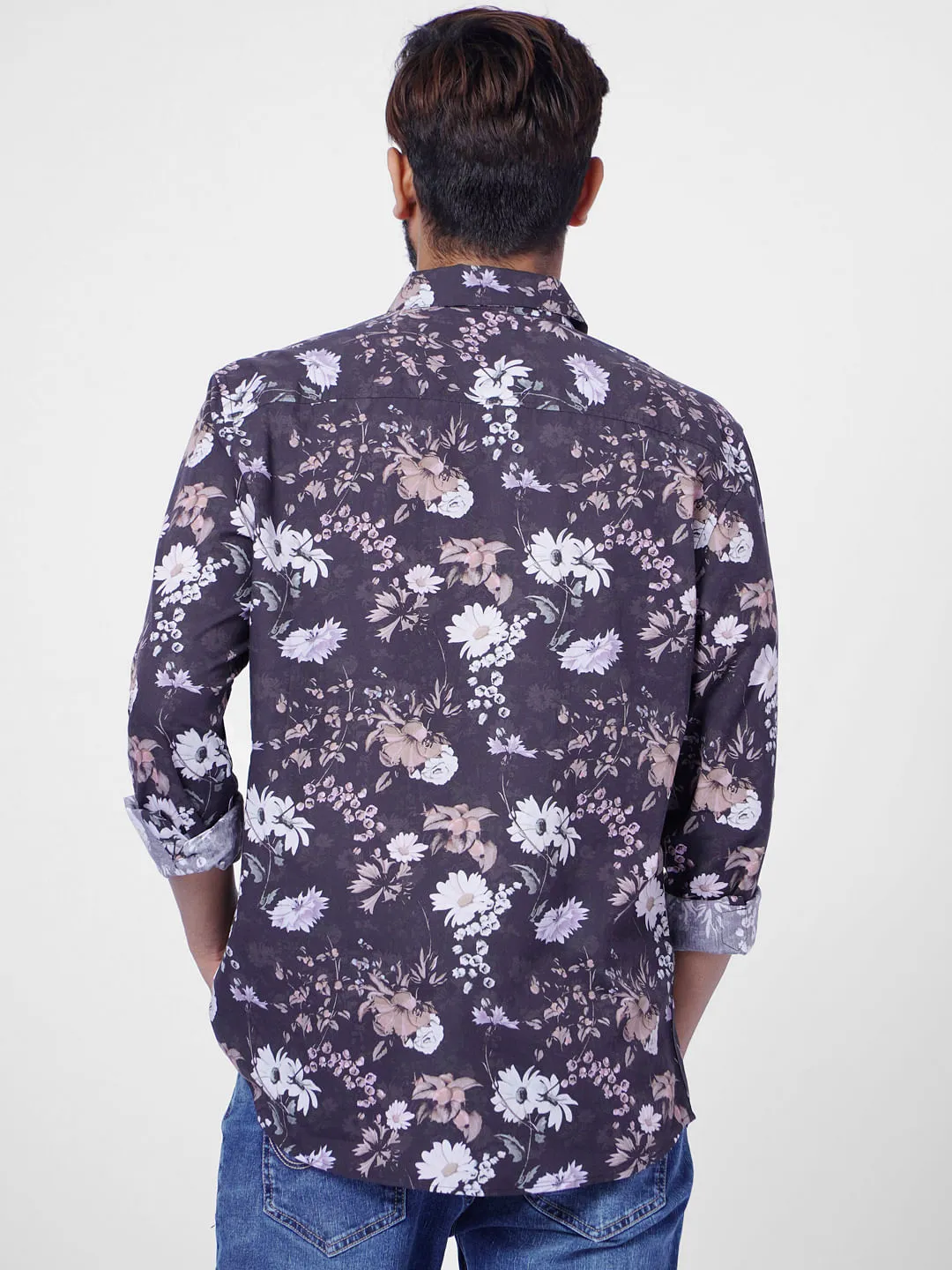 Black Floral Print Full Sleeves Shirt