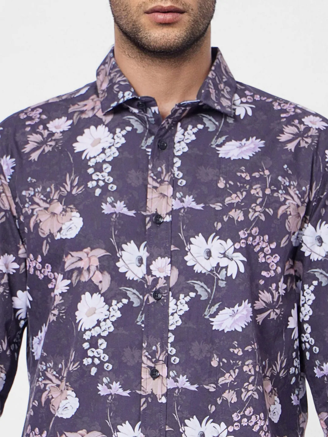 Black Floral Print Full Sleeves Shirt