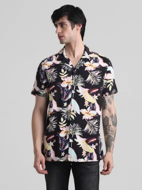 Black Floral Short Sleeves Shirt