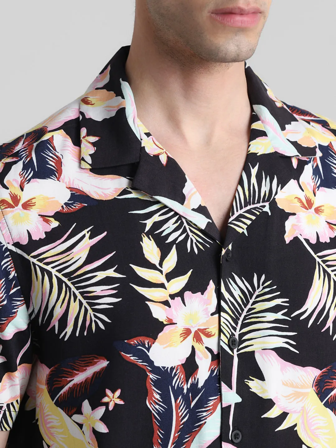 Black Floral Short Sleeves Shirt