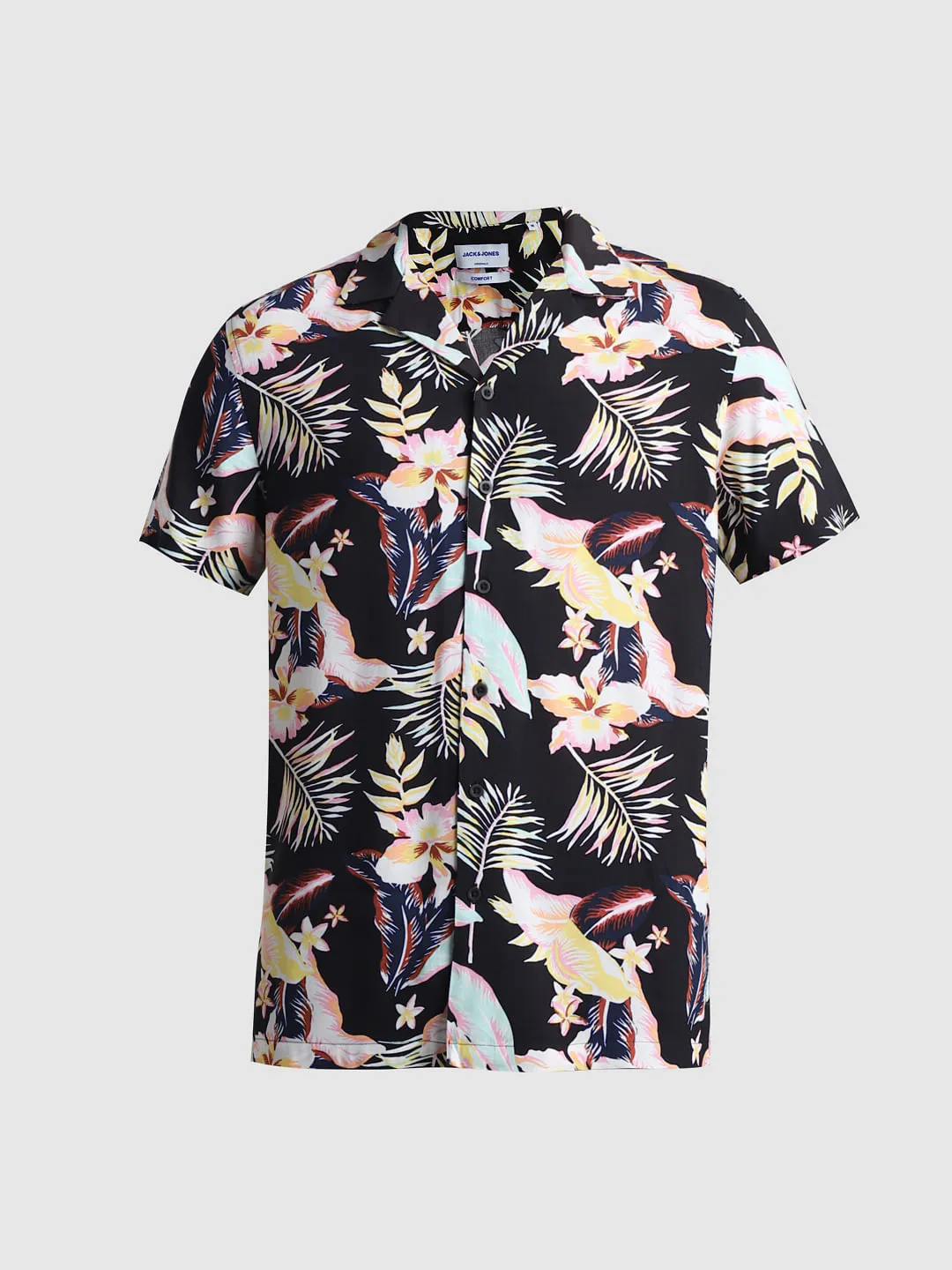 Black Floral Short Sleeves Shirt