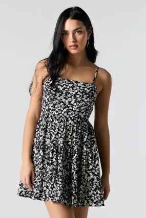 Black Floral Tiered Mini Dress