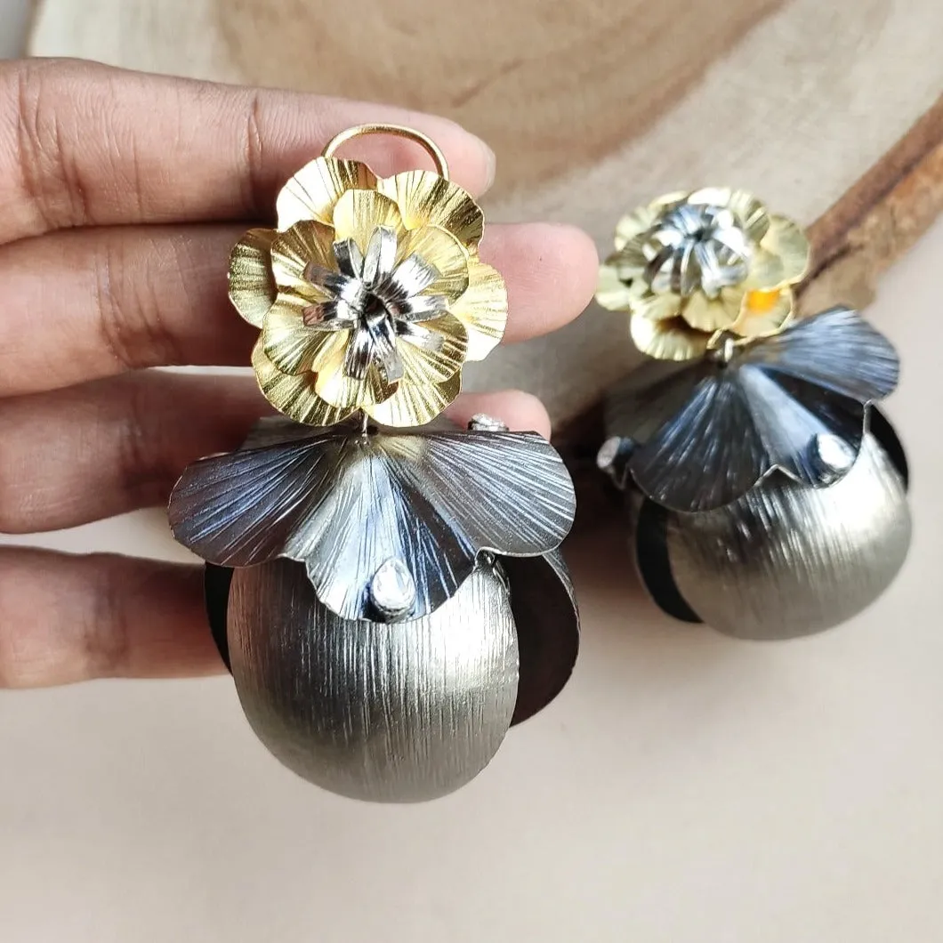 Black Gold Earrings in Floral Design for Western Outfit