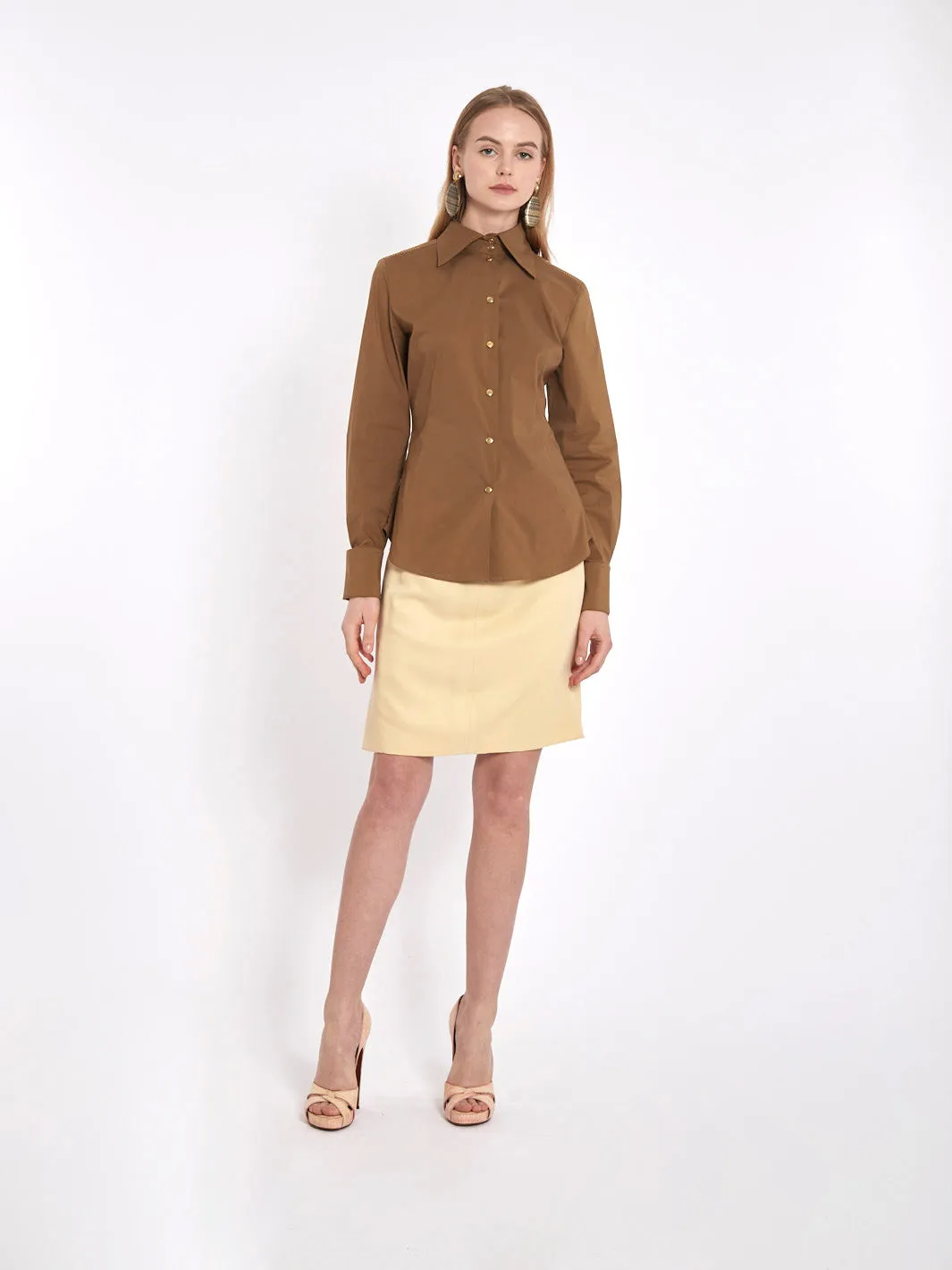 Blumarine Jeans Y2K brown blouse with golden detail on the shoulders