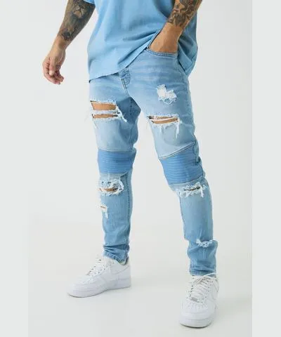 boohoo Mens Skinny Distressed Raw Hem Biker Jeans