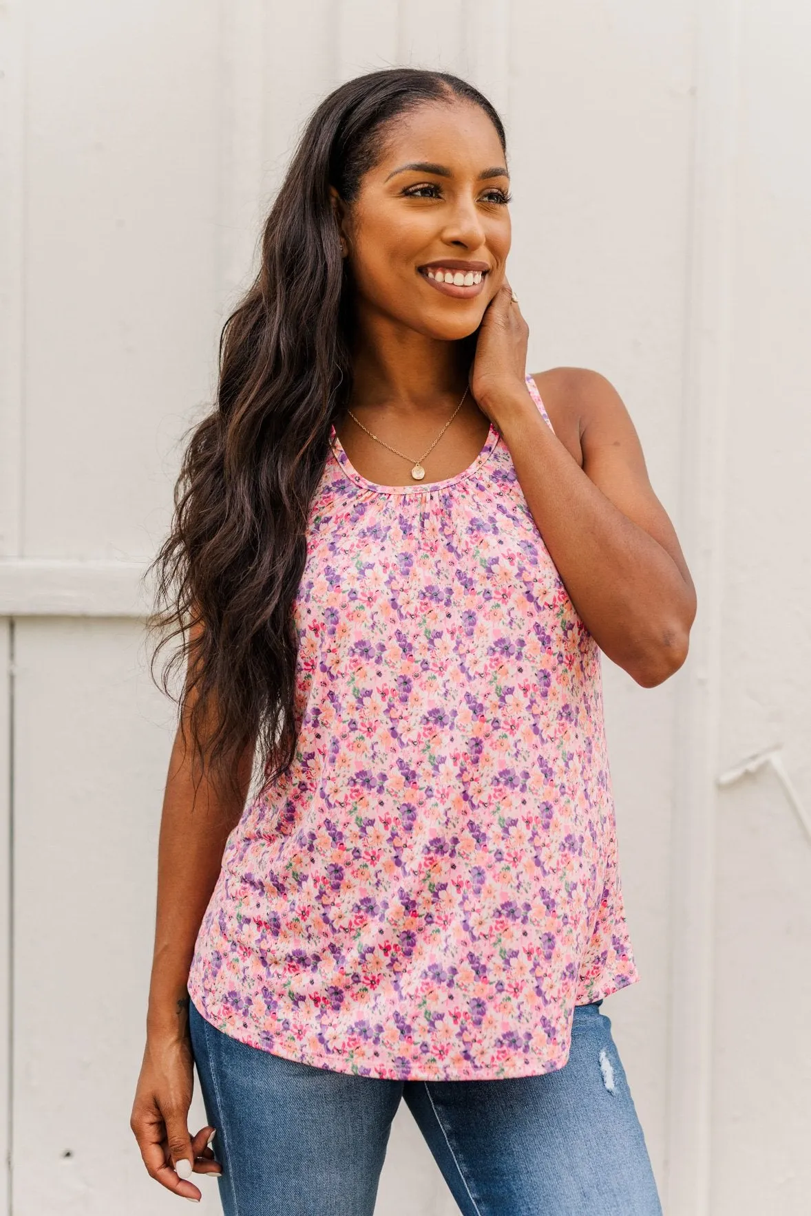 Center Of Attention Floral Tank Top- Pink