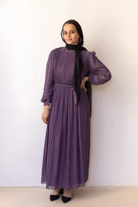 Chiffon Dress with belt in Purple