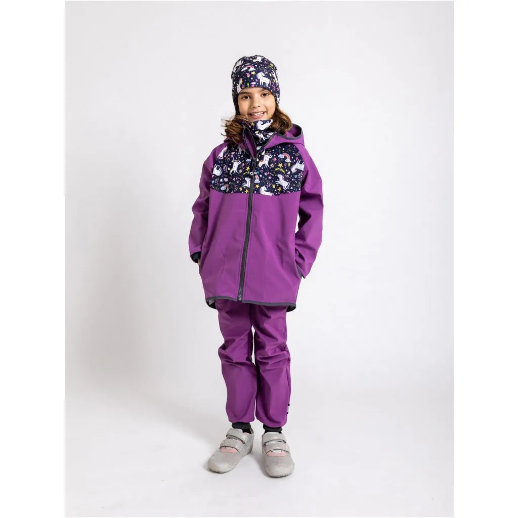 children's softshell jacket with fleece Unuo Basic Unicorns blackberry