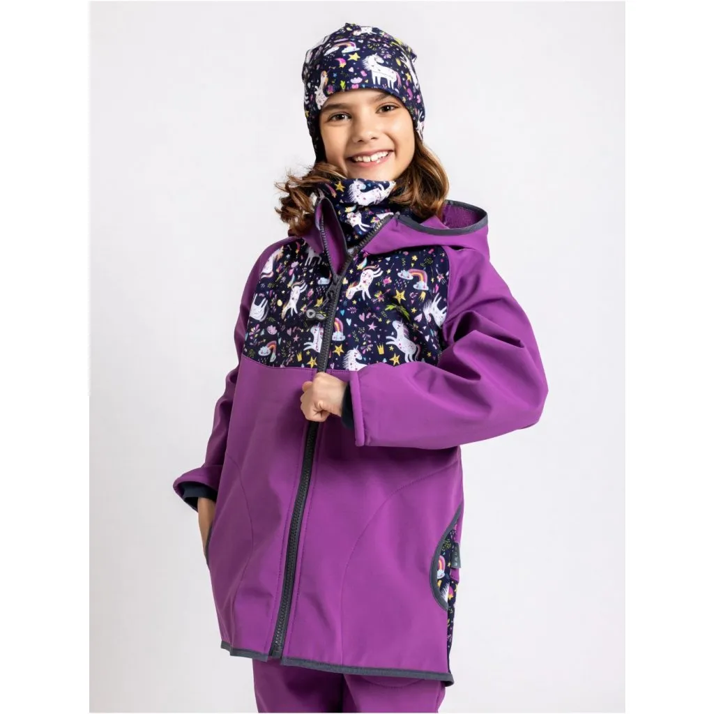 children's softshell jacket with fleece Unuo Basic Unicorns blackberry