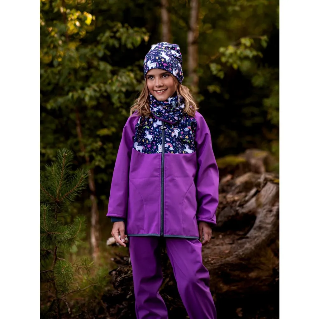 children's softshell jacket with fleece Unuo Basic Unicorns blackberry