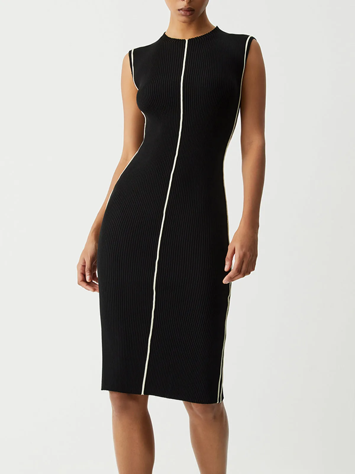 Contrast Piping Midi Sweater Dress