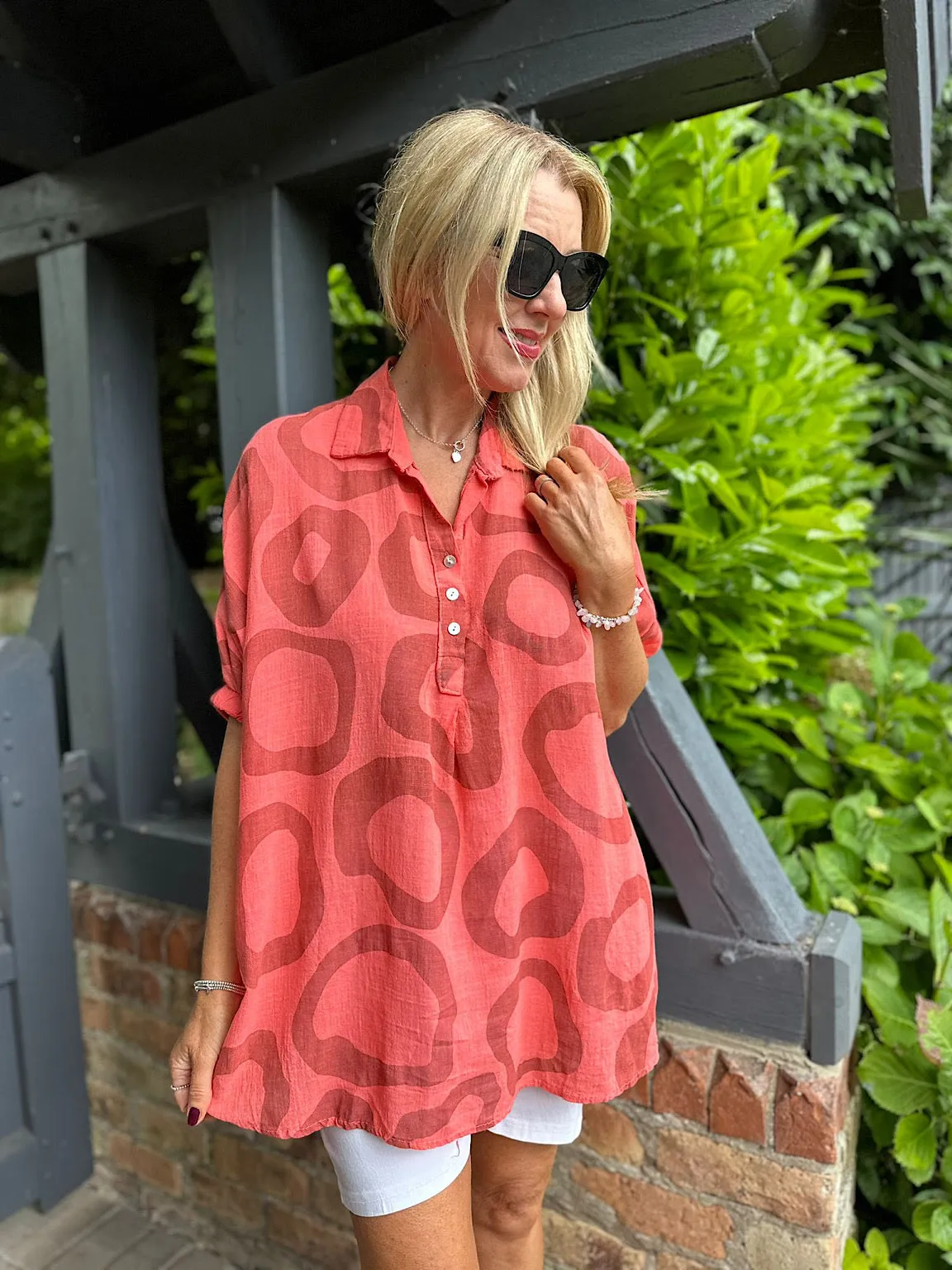 Coral Circle Print Blouse Tiffany