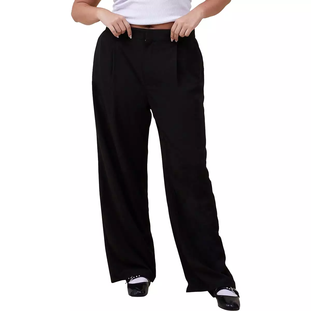 Cotton On Womens High Rise Pleated Wide Leg Pants