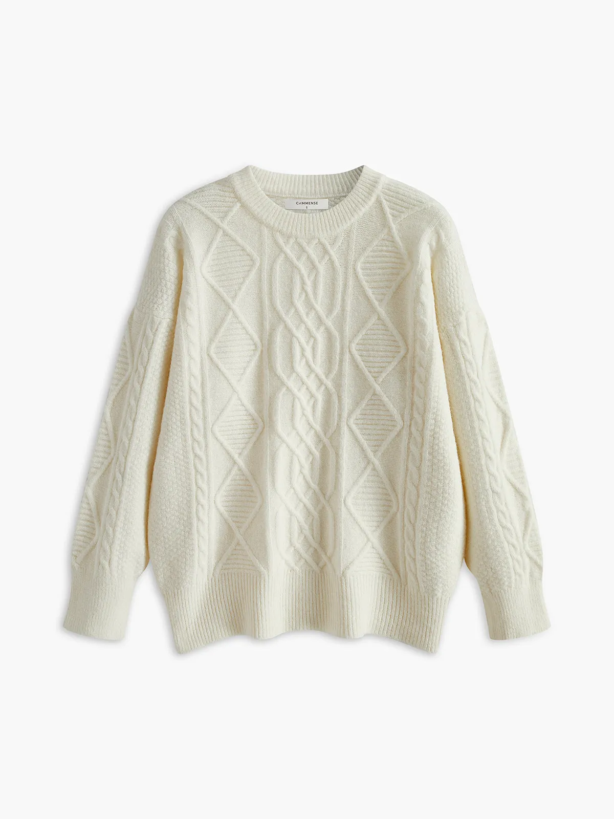 Crew Neck Plain Cable Sweater