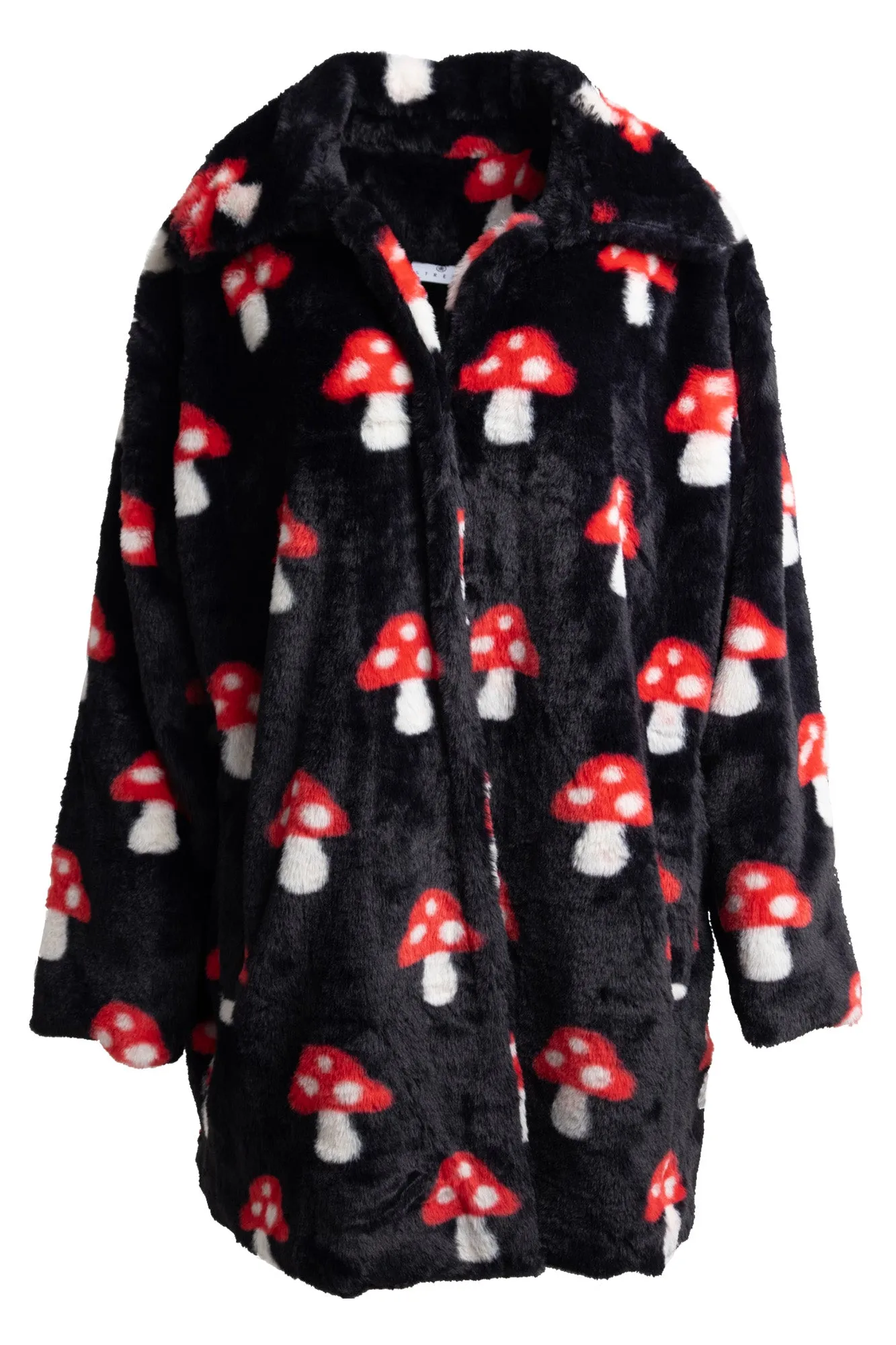 Daisy Street Fur Coat in Mushroom Print