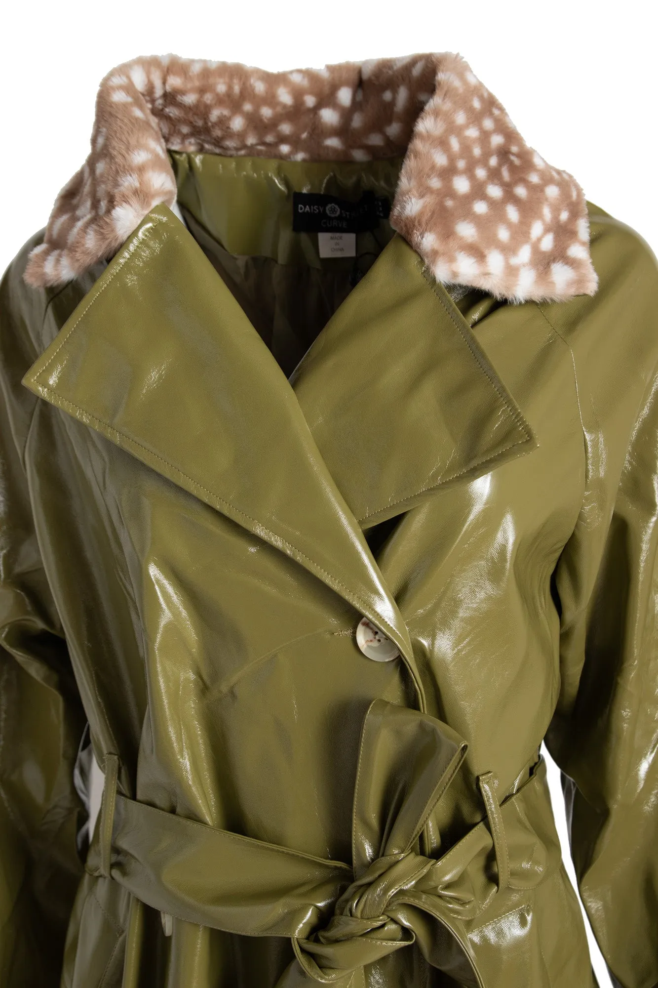 Daisy Street Fur Trench Coat in Green