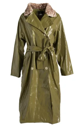 Daisy Street Fur Trench Coat in Green