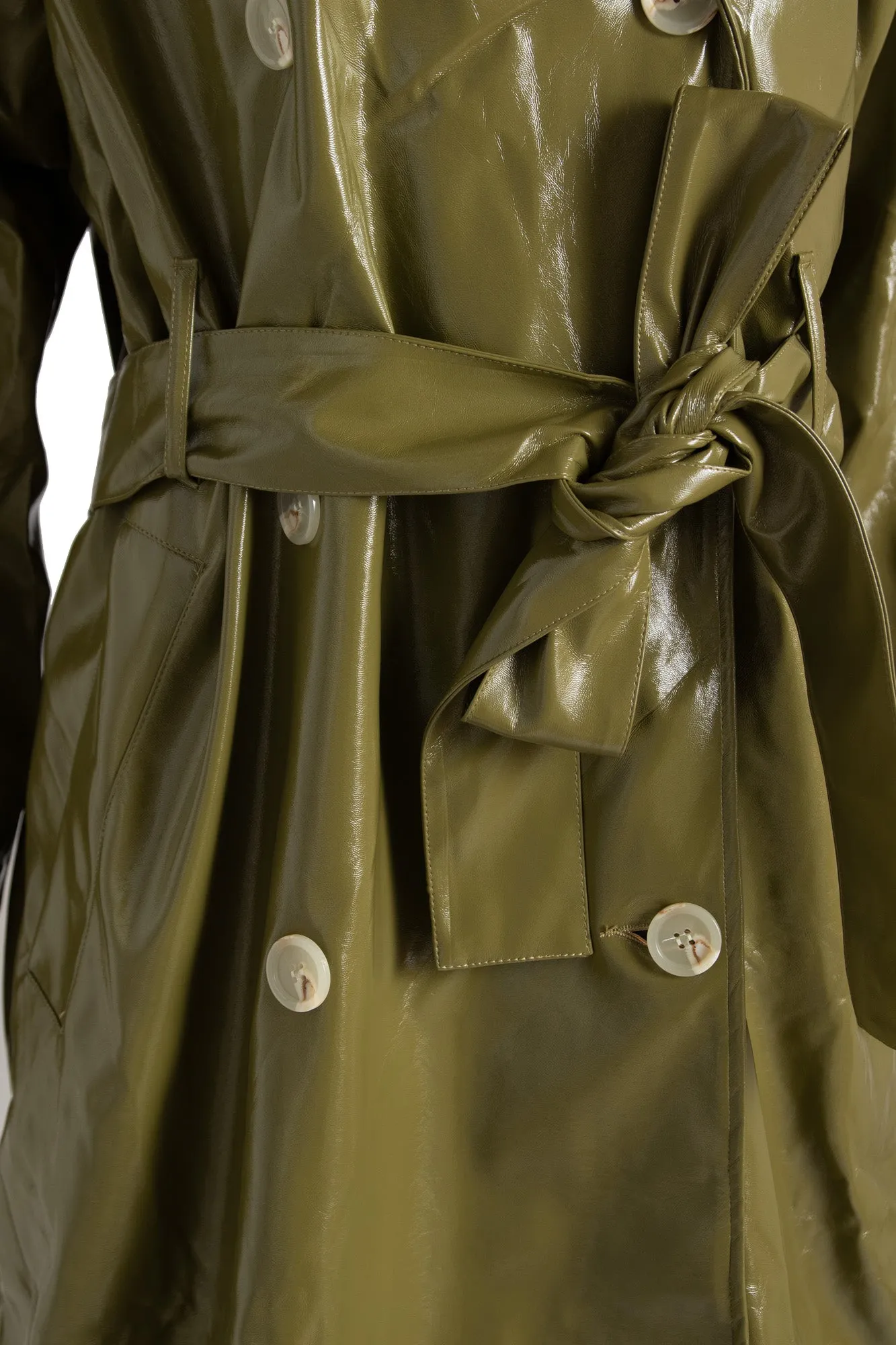 Daisy Street Fur Trench Coat in Green